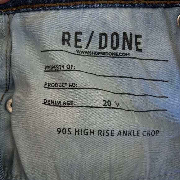 RE/DONE 90s High Rise Ankle Crop Jeans Women's Size 27 Straight Leg Denim - Picture 7 of 11